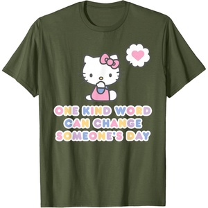 image:imageHello Kitty One Kind Word Can Change Someones Day TShirt SmallOlive Green