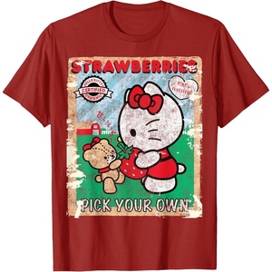 image:imageHello Kitty Strawberry Picking Farm TShirt SmallCranberry Red