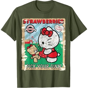 image:imageHello Kitty Strawberry Picking Farm TShirt SmallOlive Green