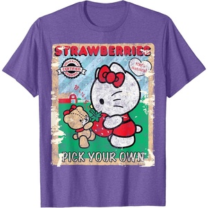 image:imageHello Kitty Strawberry Picking Farm TShirt SmallPurple Heather