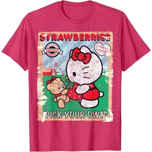 image:imageHello Kitty Strawberry Picking Farm TShirt SmallRed Heather