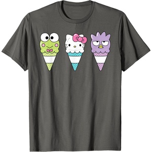 image:imageHello Sanrio Keroppi Hello Kitty BadtzMaru Ice Cream Cone TShirtAsphalt Grey