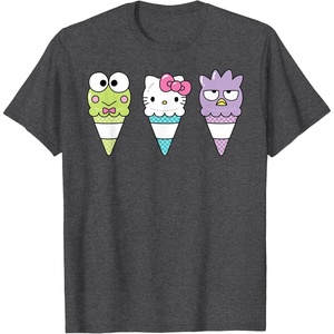 image:imageHello Sanrio Keroppi Hello Kitty BadtzMaru Ice Cream Cone TShirtDark Heather Grey