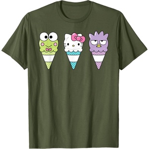 image:imageHello Sanrio Keroppi Hello Kitty BadtzMaru Ice Cream Cone TShirtOlive Green
