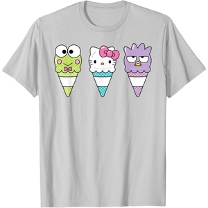 image:imageHello Sanrio Keroppi Hello Kitty BadtzMaru Ice Cream Cone TShirtSilver Grey