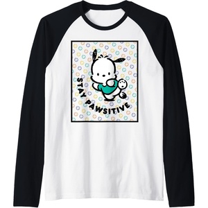 image:imagePochacco Stay Pawsitive Positive Good Energy Fun Vibes Raglan Baseball TeeBlackWhite