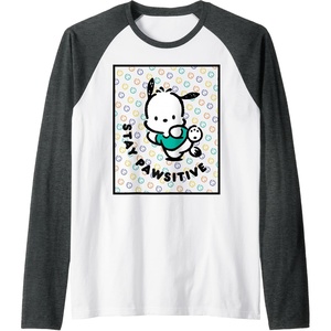 image:imagePochacco Stay Pawsitive Positive Good Energy Fun Vibes Raglan Baseball TeeDark Heather GreyWhite