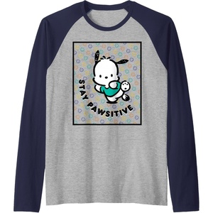 image:imagePochacco Stay Pawsitive Positive Good Energy Fun Vibes Raglan Baseball TeeNavy BlueAthletic Heather