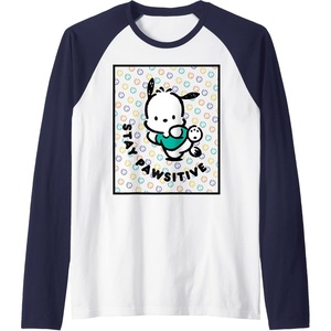 image:imagePochacco Stay Pawsitive Positive Good Energy Fun Vibes Raglan Baseball TeeNavy BlueWhite