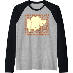 image:imagePompompurin Happy Thoughts Nap Time Raglan Baseball TeeBlackAthletic Heather