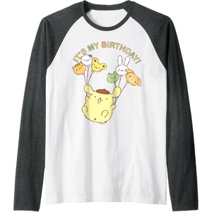 image:imagePompompurin Its My Birthday Raglan Baseball TeeDark Heather GreyWhite