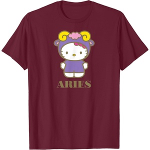 image:imageSANRIO Hello Kitty Zodiac Aries TShirt  UnisexAdults Black Small Short SleeveBurgundy