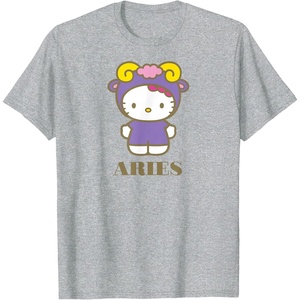 image:imageSANRIO Hello Kitty Zodiac Aries TShirt  UnisexAdults Black Small Short SleeveHeather Grey