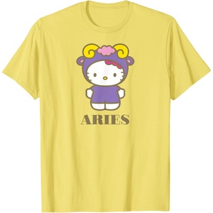 image:imageSANRIO Hello Kitty Zodiac Aries TShirt  UnisexAdults Black Small Short SleeveLemon Yellow