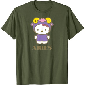 image:imageSANRIO Hello Kitty Zodiac Aries TShirt  UnisexAdults Black Small Short SleeveOlive Green