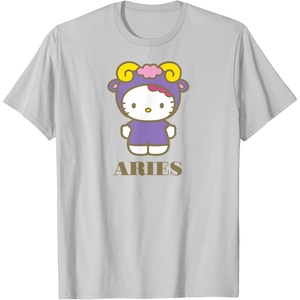 image:imageSANRIO Hello Kitty Zodiac Aries TShirt  UnisexAdults Black Small Short SleeveSilver Grey