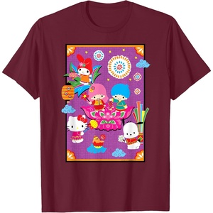 image:imageSANRIO Hello Kitty amp Friends Lunar New Year Festival TShirt  UnisexAdults Black Small Short SleeveBurgundy