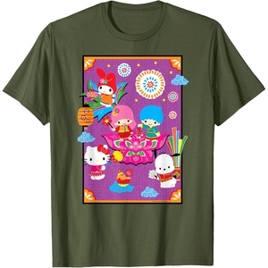 image:imageSANRIO Hello Kitty amp Friends Lunar New Year Festival TShirt  UnisexAdults Black Small Short SleeveOlive Green