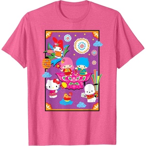 image:imageSANRIO Hello Kitty amp Friends Lunar New Year Festival TShirt  UnisexAdults Black Small Short SleevePink Heather