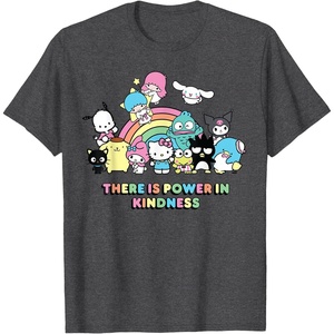 image:imageSanrio Hello Kitty amp Friends Power in Kindness Black Classic Fit TShirt Crew Neck Short SleeveDark Heather Grey