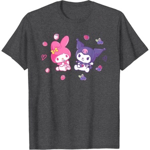 image:imageSanrio Kuromi and My Melody Berries TShirt Small BlackDark Heather Grey