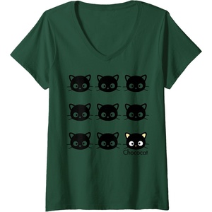image:imageWomens Chococat Face Pattern VNeck TShirtDark Green