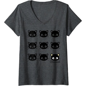 image:imageWomens Chococat Face Pattern VNeck TShirtDark Heather Grey