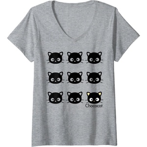 image:imageWomens Chococat Face Pattern VNeck TShirtHeather Grey