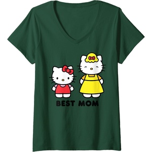 image:imageWomens Hello Kitty Best Mom Mothers Day VNeck TShirt SmallDark Green