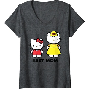 image:imageWomens Hello Kitty Best Mom Mothers Day VNeck TShirt SmallDark Heather Grey
