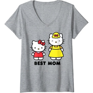 image:imageWomens Hello Kitty Best Mom Mothers Day VNeck TShirt SmallHeather Grey