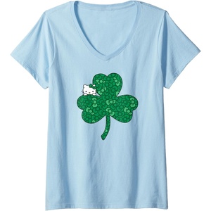 image:imageWomens Hello Kitty Clover amp Bows Saint Patricks Day VNeck TShirtBaby Blue