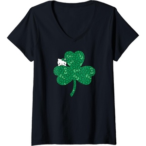 image:imageWomens Hello Kitty Clover amp Bows Saint Patricks Day VNeck TShirtBlack