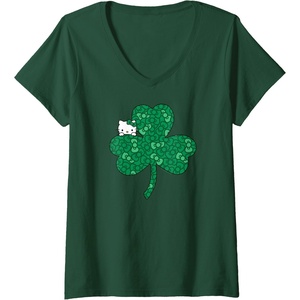 image:imageWomens Hello Kitty Clover amp Bows Saint Patricks Day VNeck TShirtDark Green