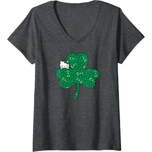 image:imageWomens Hello Kitty Clover amp Bows Saint Patricks Day VNeck TShirtDark Heather Grey