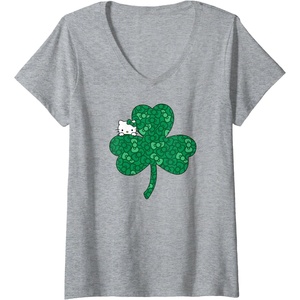 image:imageWomens Hello Kitty Clover amp Bows Saint Patricks Day VNeck TShirtHeather Grey