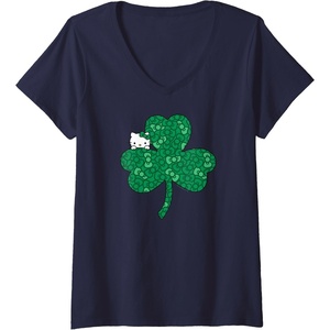 image:imageWomens Hello Kitty Clover amp Bows Saint Patricks Day VNeck TShirtNavy Blue