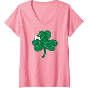 image:imageWomens Hello Kitty Clover amp Bows Saint Patricks Day VNeck TShirtPink