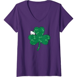 image:imageWomens Hello Kitty Clover amp Bows Saint Patricks Day VNeck TShirtPurple