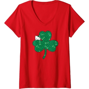 image:imageWomens Hello Kitty Clover amp Bows Saint Patricks Day VNeck TShirtRed
