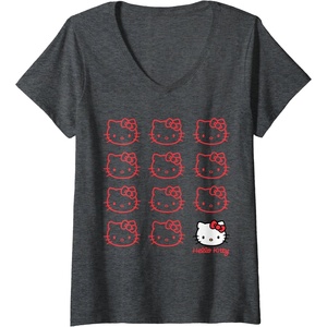 image:imageWomens Hello Kitty Real VNeck TShirt SmallDark Heather Grey
