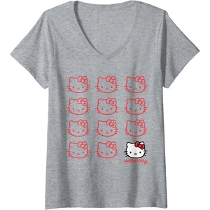 image:imageWomens Hello Kitty Real VNeck TShirt SmallHeather Grey