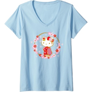 image:imageWomens Hello Kitty Sakura Spring VNeck TShirtBaby Blue