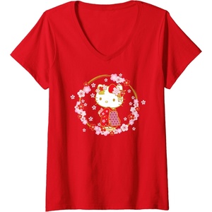 image:imageWomens Hello Kitty Sakura Spring VNeck TShirtRed