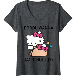 image:imageWomens Hello Kitty Taco Bout It VNeck TShirt SmallDark Heather Grey
