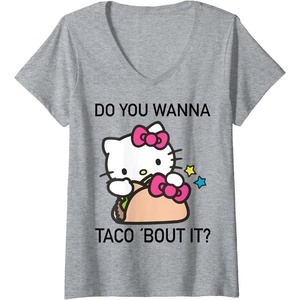 image:imageWomens Hello Kitty Taco Bout It VNeck TShirt SmallHeather Grey