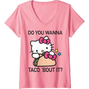 image:imageWomens Hello Kitty Taco Bout It VNeck TShirt SmallPink