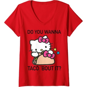 image:imageWomens Hello Kitty Taco Bout It VNeck TShirt SmallRed