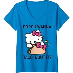 image:imageWomens Hello Kitty Taco Bout It VNeck TShirt SmallSapphire Blue