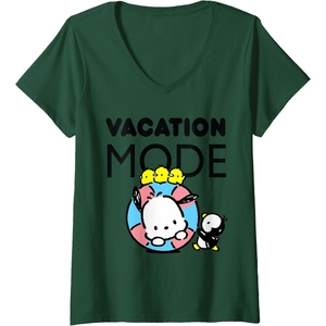 image:imageWomens Pochacco Vacation Mode VNeck TShirtDark Green